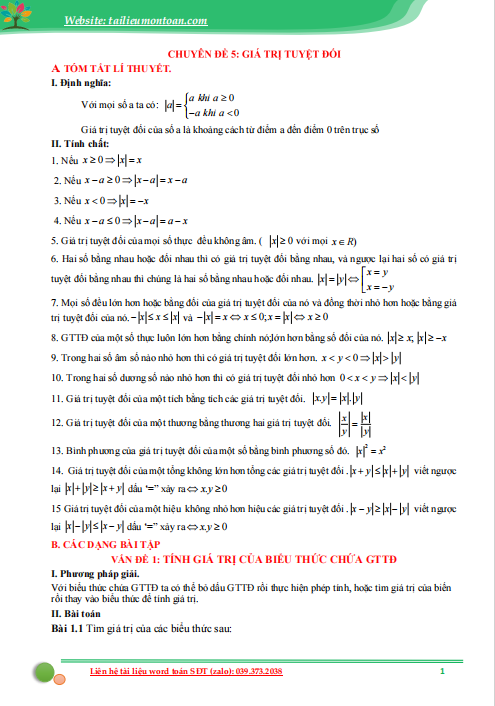 Chuyên đề giá trị tuyệt đối